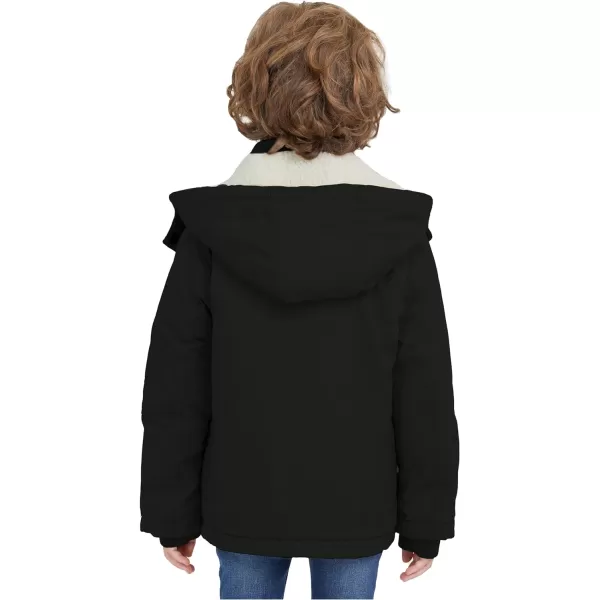 WenVen Boys Winter Sherpa Jacket Heavy Twill Cotton Military Coat with HoodBlack