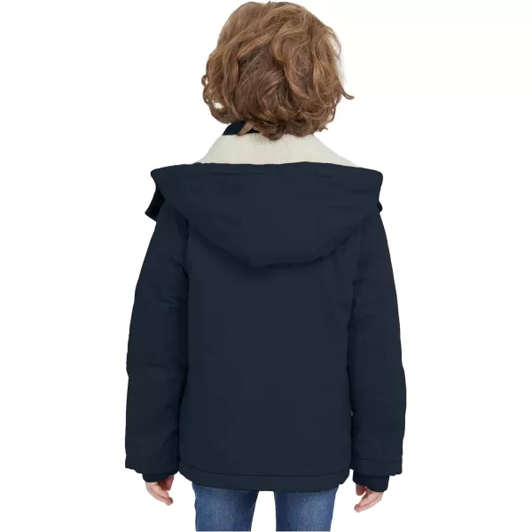 WenVen Boys Winter Sherpa Jacket Heavy Twill Cotton Military Coat with HoodBlue