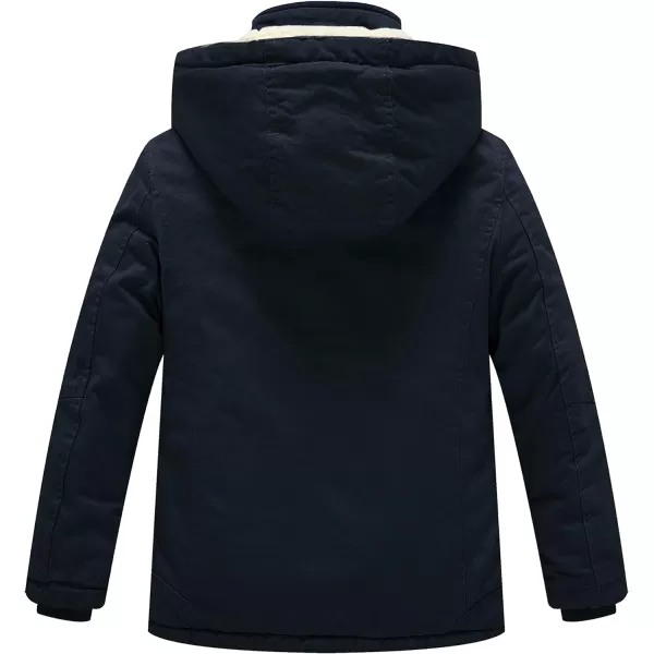 WenVen Boys Winter Sherpa Jacket Heavy Twill Cotton Military Coat with HoodBlue