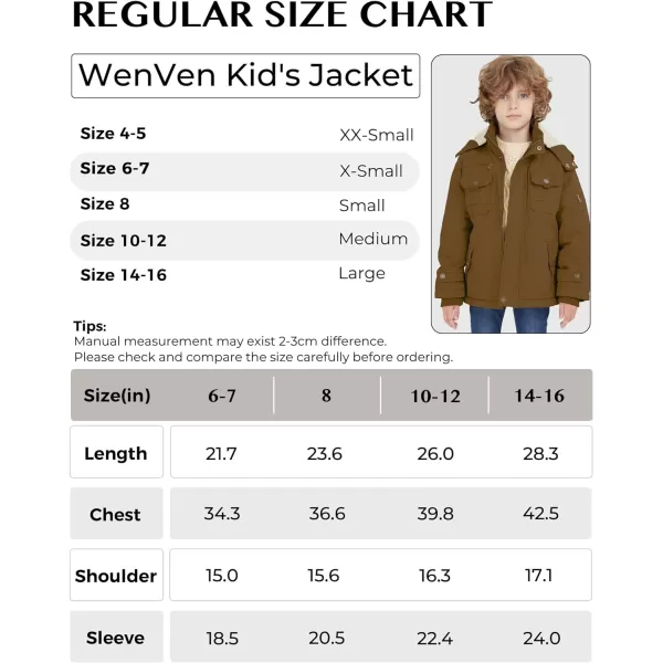 WenVen Boys Winter Sherpa Jacket Heavy Twill Cotton Military Coat with HoodBrown