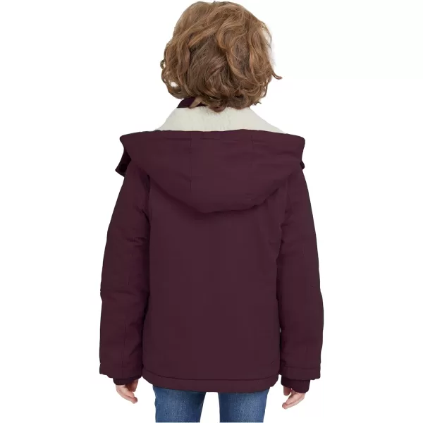 WenVen Boys Winter Sherpa Jacket Heavy Twill Cotton Military Coat with HoodDeep Wine