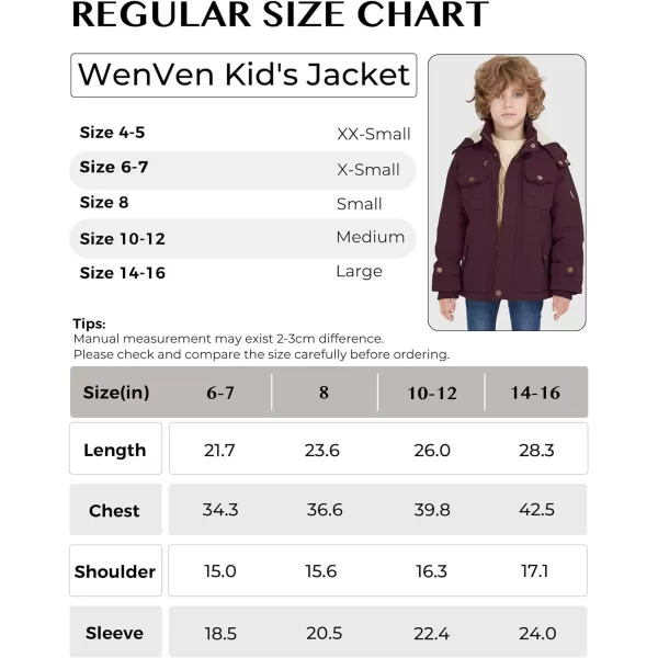 WenVen Boys Winter Sherpa Jacket Heavy Twill Cotton Military Coat with HoodDeep Wine