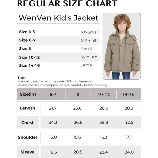 WenVen Boys Winter Sherpa Jacket Heavy Twill Cotton Military Coat with HoodKhaki