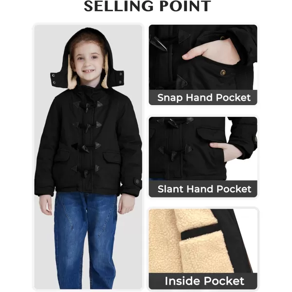 WenVen Girls Winter Sherpa Jacket Thicken Cotton Parka Coat with Removable HoodBlack