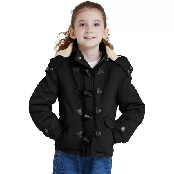 WenVen Girls Winter Sherpa Jacket Thicken Cotton Parka Coat with Removable HoodBlack