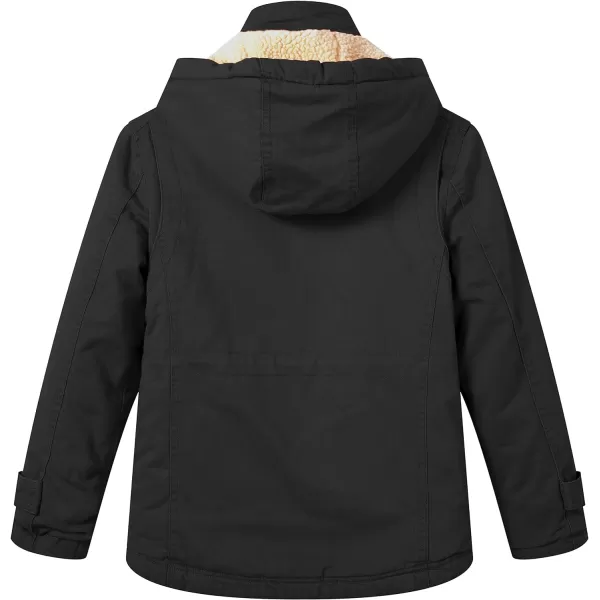 WenVen Girls Winter Sherpa Jacket Thicken Cotton Parka Coat with Removable HoodBlack