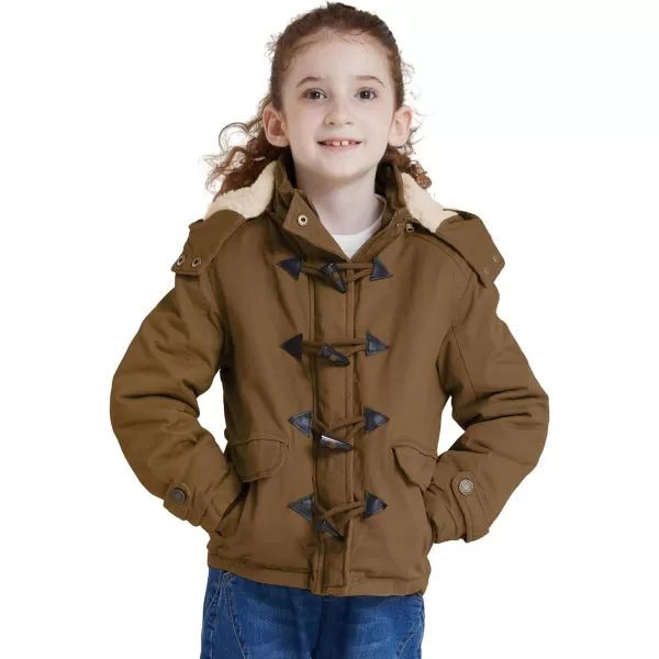 WenVen Girls Winter Sherpa Jacket Thicken Cotton Parka Coat with Removable HoodBrown