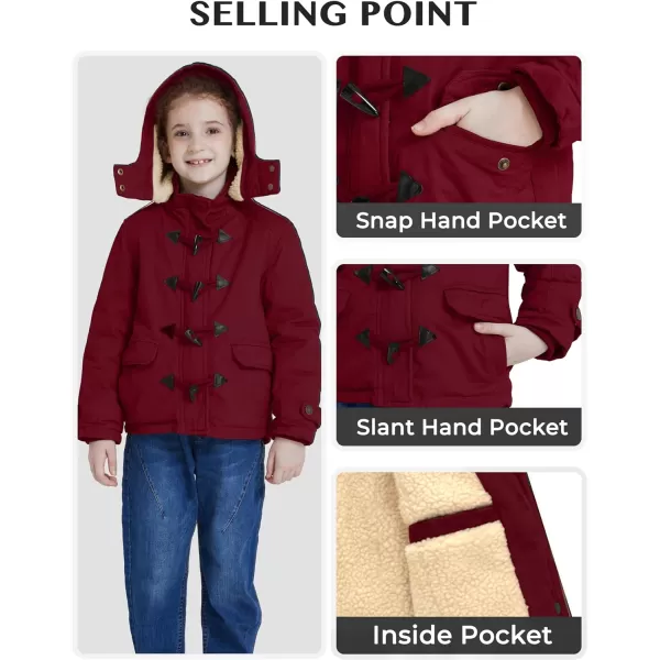 WenVen Girls Winter Sherpa Jacket Thicken Cotton Parka Coat with Removable HoodClaret