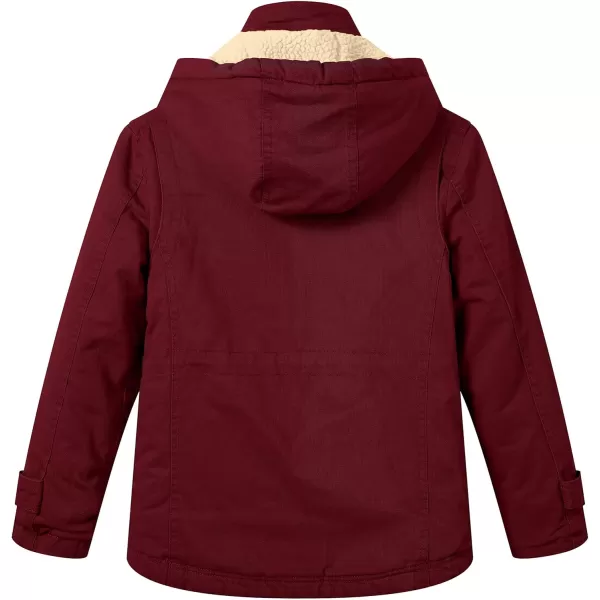 WenVen Girls Winter Sherpa Jacket Thicken Cotton Parka Coat with Removable HoodClaret