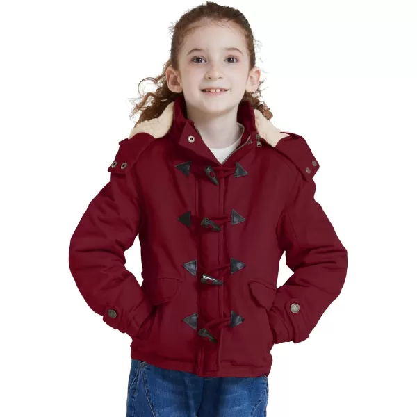 WenVen Girls Winter Sherpa Jacket Thicken Cotton Parka Coat with Removable HoodClaret