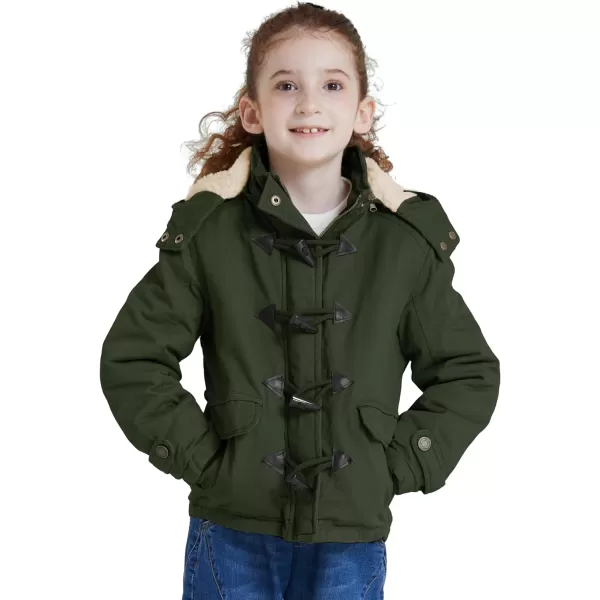 WenVen Girls Winter Sherpa Jacket Thicken Cotton Parka Coat with Removable HoodGreen