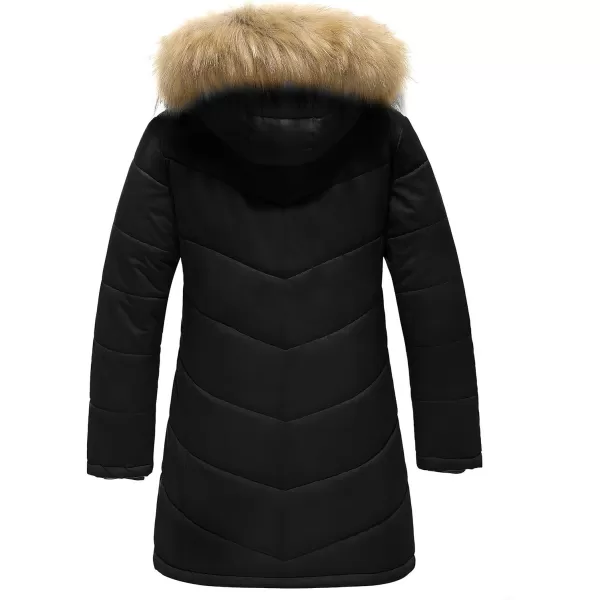 WenVen Girls Winter Warm Fleece Lined Hooded Jacket Water Resistant Puffer CoatBlack