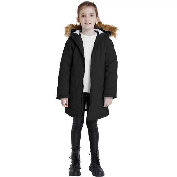 WenVen Girls Winter Warm Fleece Lined Hooded Jacket Water Resistant Puffer CoatBlack