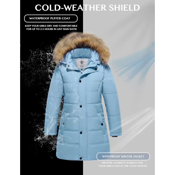 WenVen Girls Winter Warm Fleece Lined Hooded Jacket Water Resistant Puffer CoatBlue