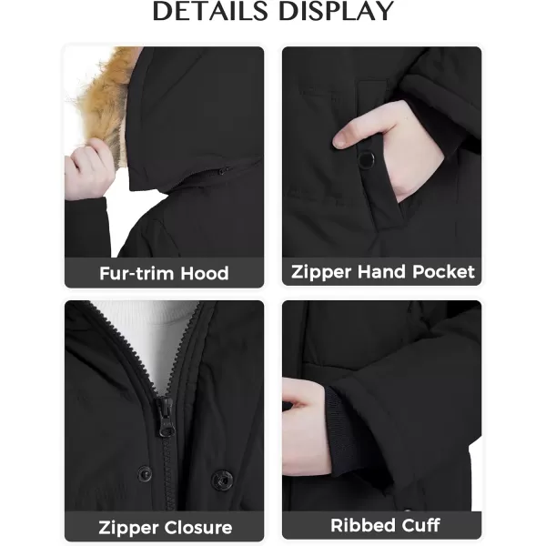 WenVen Girls Winter Warm Fleece Lined Hooded Jacket Water Resistant Puffer CoatDark Black