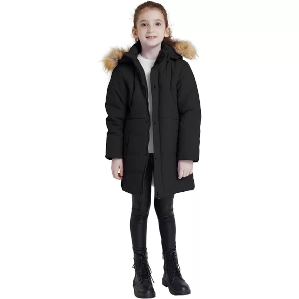 WenVen Girls Winter Warm Fleece Lined Hooded Jacket Water Resistant Puffer CoatDark Black