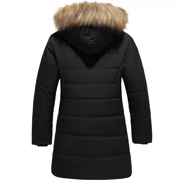 WenVen Girls Winter Warm Fleece Lined Hooded Jacket Water Resistant Puffer CoatDark Black