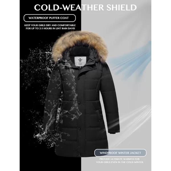WenVen Girls Winter Warm Fleece Lined Hooded Jacket Water Resistant Puffer CoatDark Black
