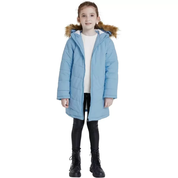 WenVen Girls Winter Warm Fleece Lined Hooded Jacket Water Resistant Puffer CoatLight Blue
