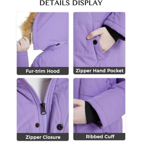 WenVen Girls Winter Warm Fleece Lined Hooded Jacket Water Resistant Puffer CoatLight Purple