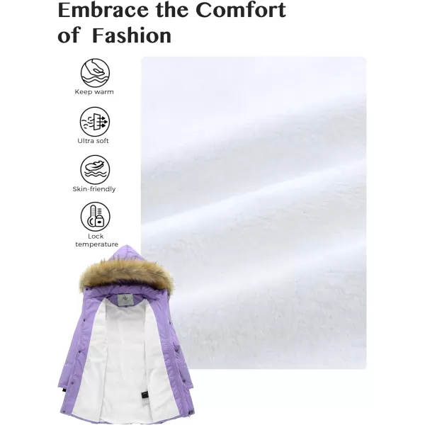 WenVen Girls Winter Warm Fleece Lined Hooded Jacket Water Resistant Puffer CoatLight Purple