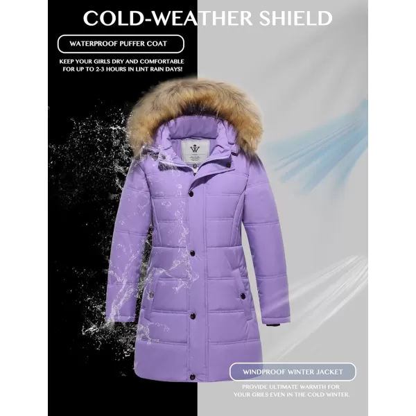 WenVen Girls Winter Warm Fleece Lined Hooded Jacket Water Resistant Puffer CoatLight Purple