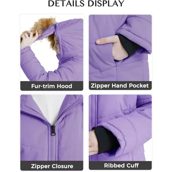 WenVen Girls Winter Warm Fleece Lined Hooded Jacket Water Resistant Puffer CoatPurple