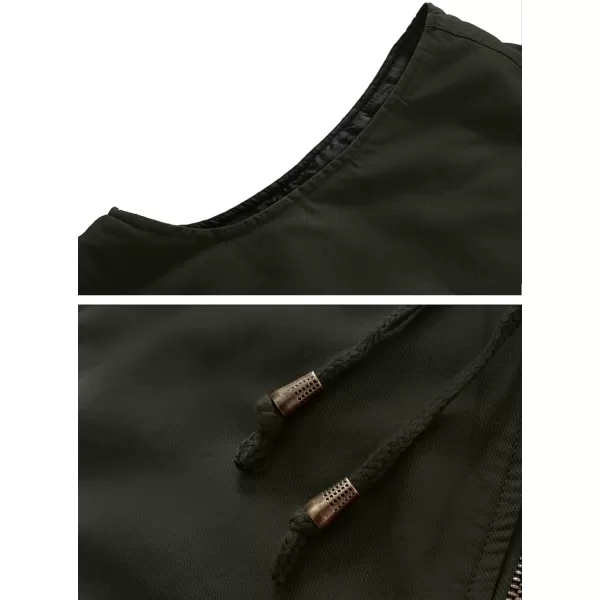 WenVen Mens Quilted Lined Multi Pockets Casual Vest with HoodArmy Green