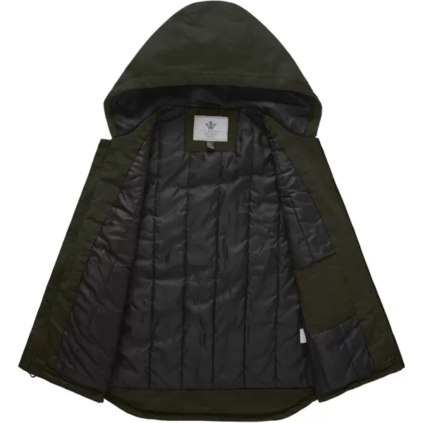 WenVen Mens Quilted Lined Multi Pockets Casual Vest with HoodArmy Green