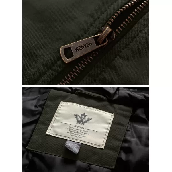 WenVen Mens Quilted Lined Multi Pockets Casual Vest with HoodArmy Green
