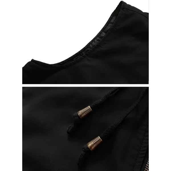 WenVen Mens Quilted Lined Multi Pockets Casual Vest with HoodBlack