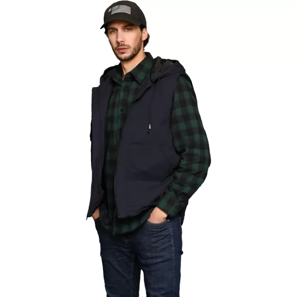WenVen Mens Quilted Lined Multi Pockets Casual Vest with HoodGrey