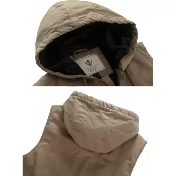 WenVen Mens Quilted Lined Multi Pockets Casual Vest with HoodKhaki