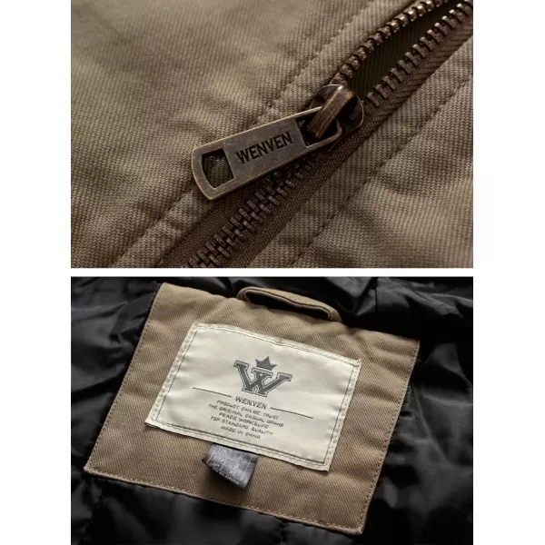WenVen Mens Quilted Lined Multi Pockets Casual Vest with HoodKhaki