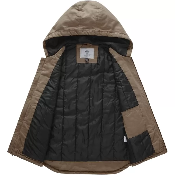 WenVen Mens Quilted Lined Multi Pockets Casual Vest with HoodKhaki