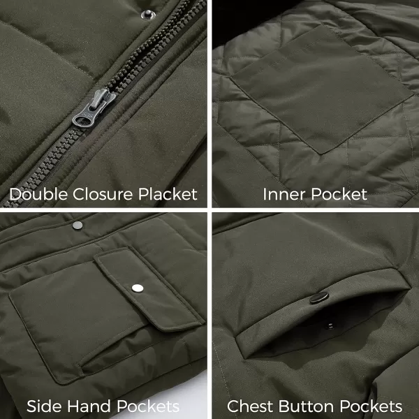 WenVen Mens Thicken Puffer Jacket Insulated WaterResistant Warm Winter Coat with HoodArmy Green