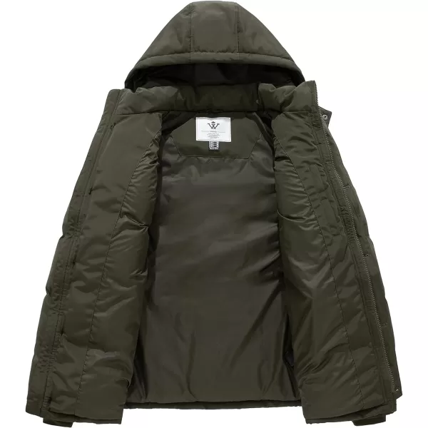 WenVen Mens Warm Puffer Jacket Thicken Padded Winter Coat with Detachable HoodArmy Green