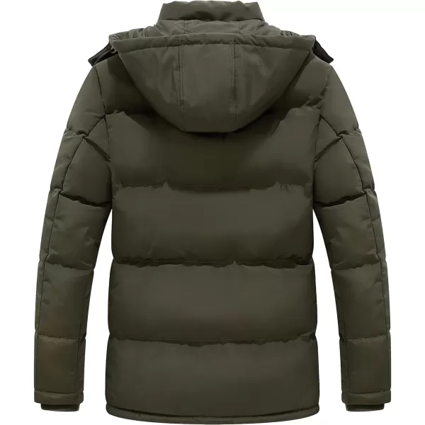 WenVen Mens Warm Puffer Jacket Thicken Padded Winter Coat with Detachable HoodArmy Green