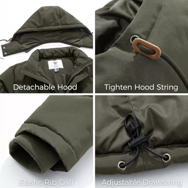 WenVen Mens Warm Puffer Jacket Thicken Padded Winter Coat with Detachable HoodArmy Green