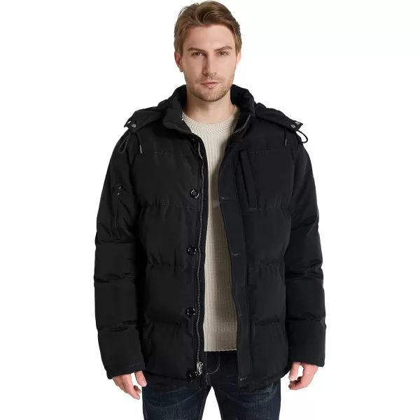 WenVen Mens Warm Puffer Jacket Thicken Padded Winter Coat with Detachable HoodBlack
