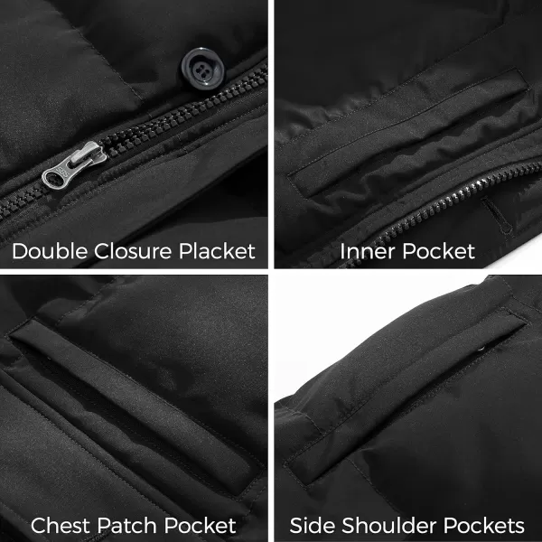 WenVen Mens Warm Puffer Jacket Thicken Padded Winter Coat with Detachable HoodBlack