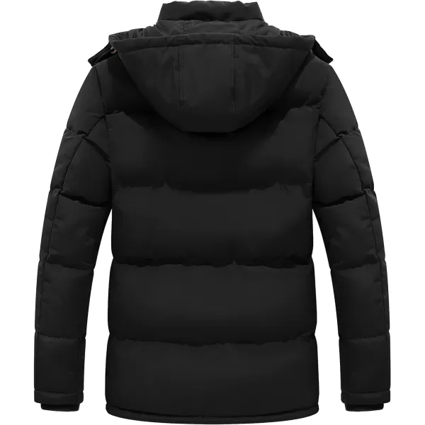 WenVen Mens Warm Puffer Jacket Thicken Padded Winter Coat with Detachable HoodBlack