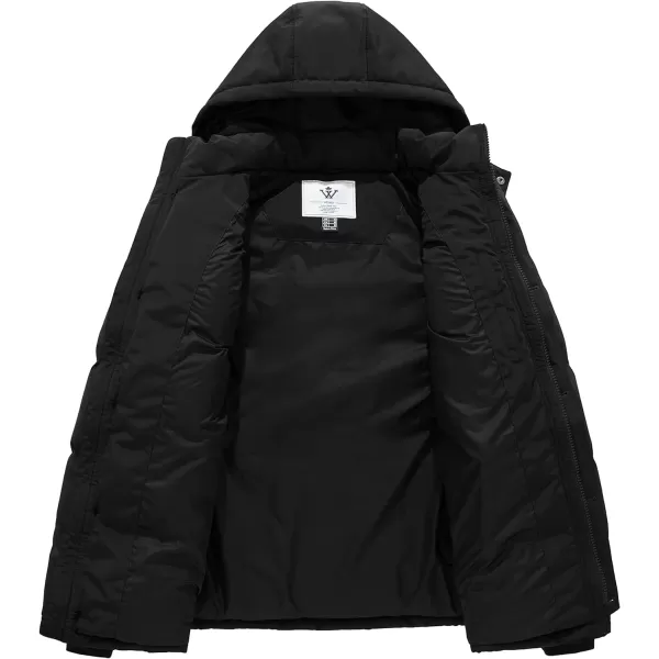 WenVen Mens Warm Puffer Jacket Thicken Padded Winter Coat with Detachable HoodBlack