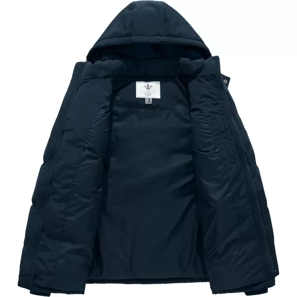WenVen Mens Warm Puffer Jacket Thicken Padded Winter Coat with Detachable HoodNavy