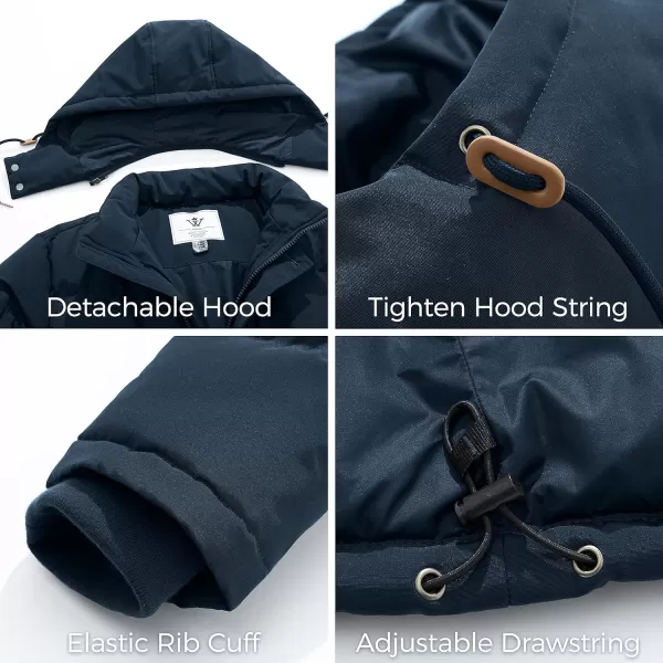 WenVen Mens Warm Puffer Jacket Thicken Padded Winter Coat with Detachable HoodNavy