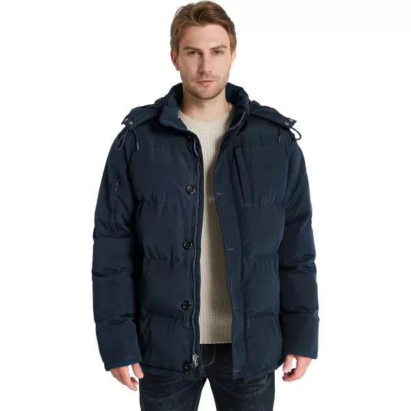 WenVen Mens Warm Puffer Jacket Thicken Padded Winter Coat with Detachable HoodNavy