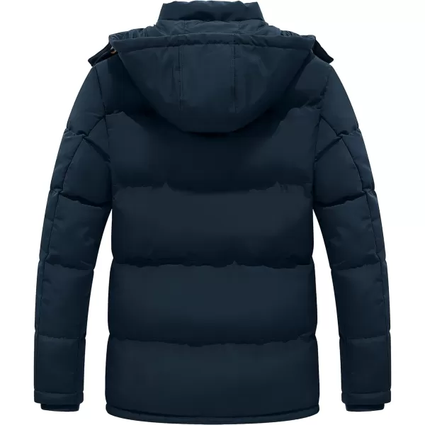 WenVen Mens Warm Puffer Jacket Thicken Padded Winter Coat with Detachable HoodNavy