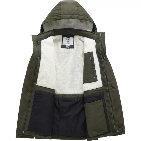 WenVen Mens Winter MidLength Thickened Jacket Waterproof Warm Sherpa Lined Parka Hooded CoatArmy Green