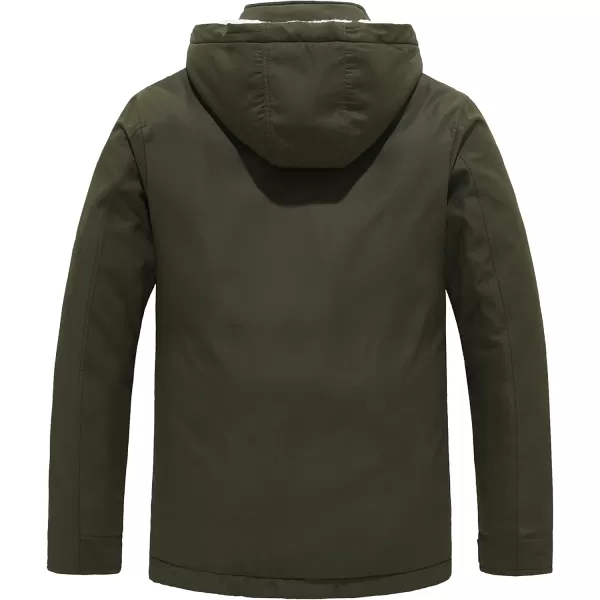 WenVen Mens Winter MidLength Thickened Jacket Waterproof Warm Sherpa Lined Parka Hooded CoatArmy Green