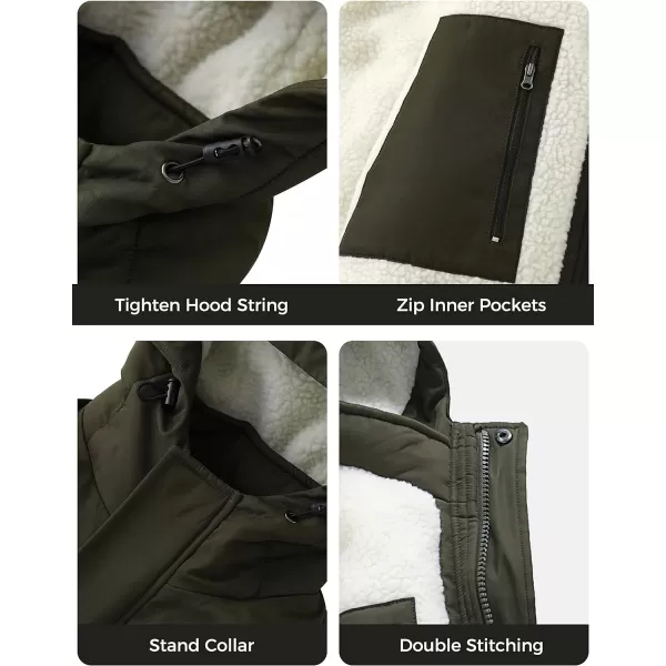 WenVen Mens Winter MidLength Thickened Jacket Waterproof Warm Sherpa Lined Parka Hooded CoatArmy Green